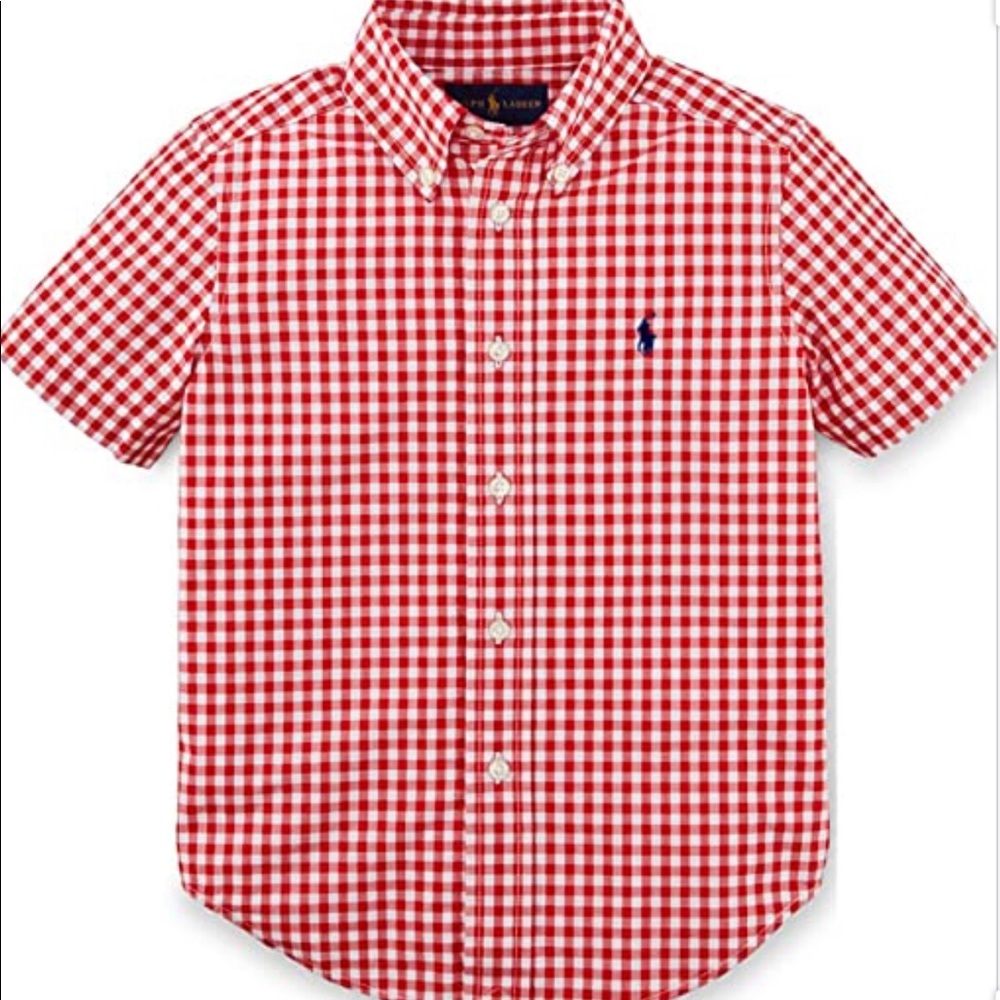 red and white polo button up short sleeve.